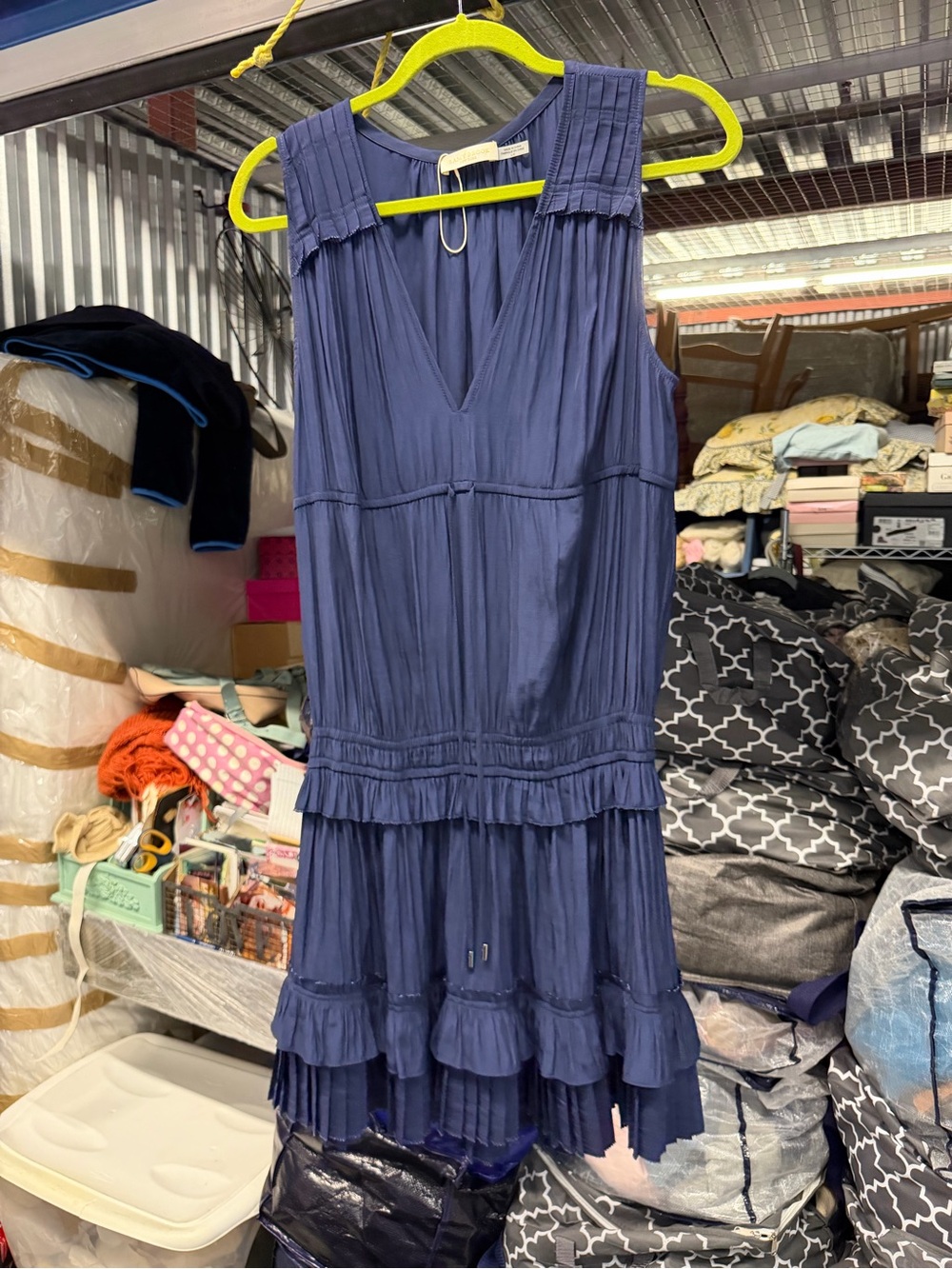 Ramy Brook Navy Pleated V-Neck Tiered Mini Dress